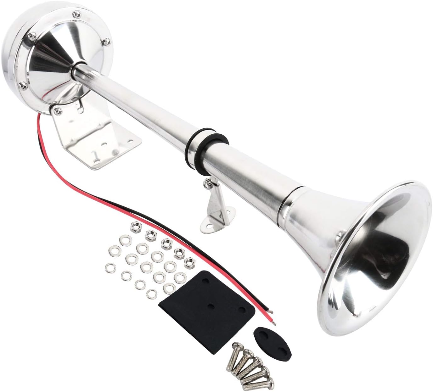 Amarine Made 12v Marine Boat Stainless Steel Single Trumpet Horn, Low Tone, 16-1/8" : Sports & Outdoors