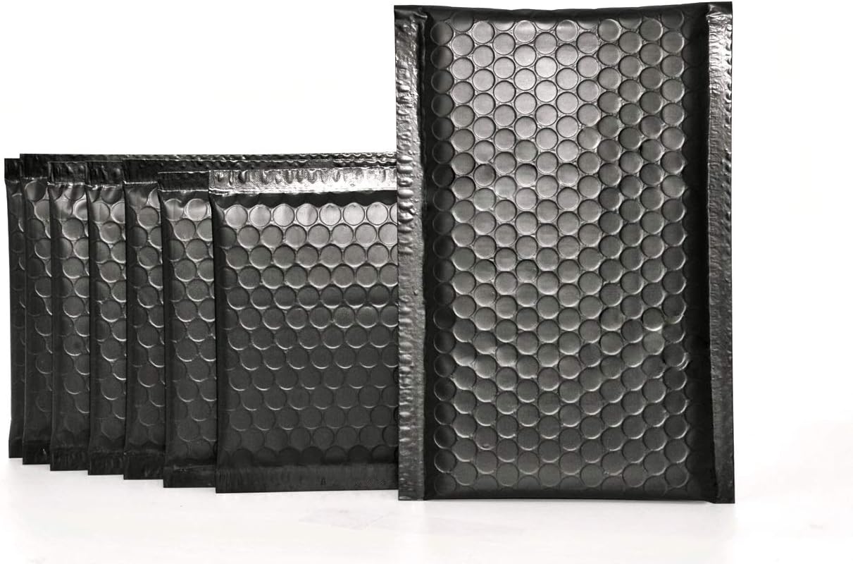 ProLine Matte Metallic Black Bubble Padded Mailers 4x8 Inch Self Seal Padded Envelopes (10)