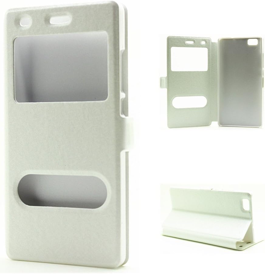 USPANDI Mobile Phone Case Cover, Solid Color Silk Texture PU Leather Magnetic Protective Case with Double Open Window for Huawei P8 Lite (Color : White)