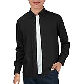 Haloumoning Boys Long Sleeve Button Down Shirt Kids Cotton Texture Dress Shirts School Uniform Shirt 5-14 Years