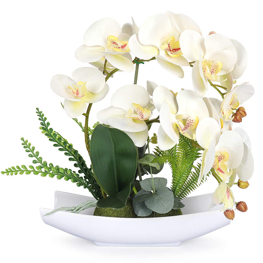 YOBANSA Orchid Bonsai Artificial Flowers with Imitation Porcelain Flower Pots Phalaenopsis Fake