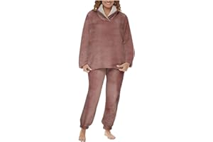 Ctreela Women's Winter Sherpa Pajamas, Fleece Two Piece Tops and Pants Lounge Set, Fluffy Cozy Long Sleeve Sleepwear
