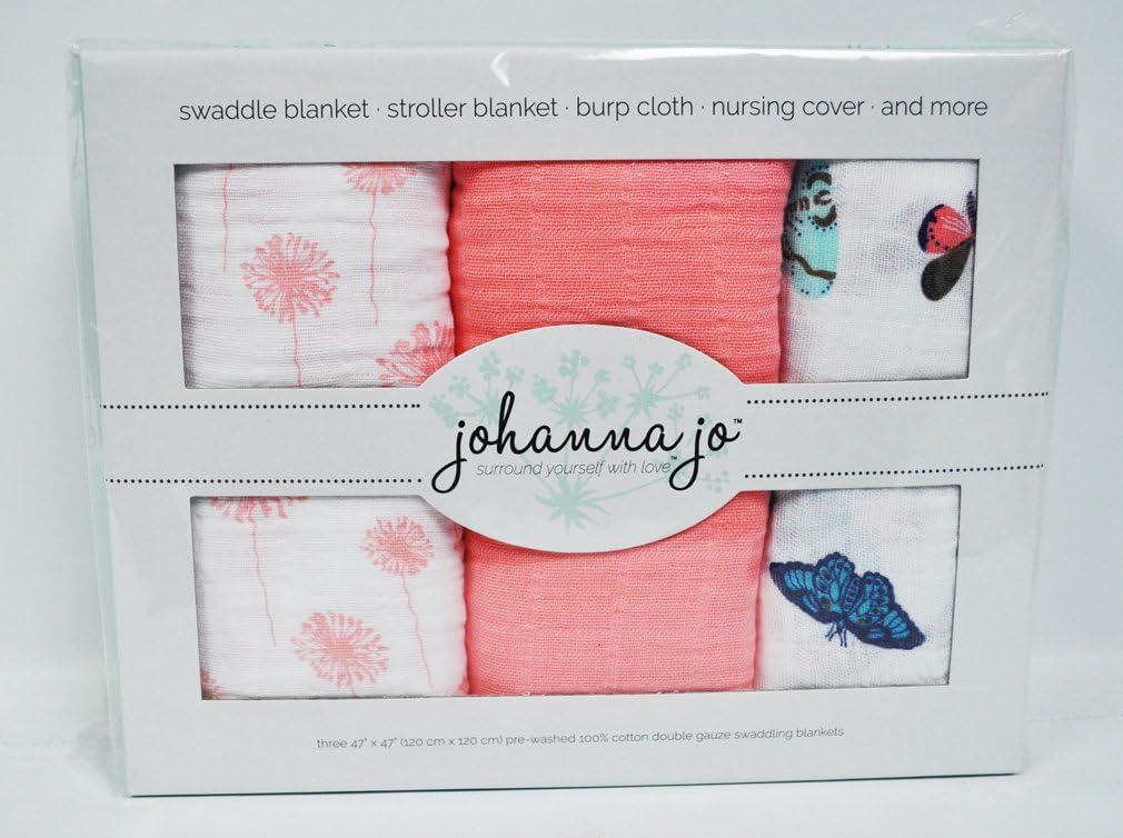 Baby Girl Swaddle Blanket Pack of 3 in Coral & Aqua { Dandelions & Mariposa }