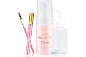 EMEDA Lash Shampoo for Lash Extensions 60ml / 2 fl.oz Eyelash Extension Cleanser Oil Free Foam Soap Lash Bath for Cluster Lashes Wash Oil Dustcare, Gentle Lash Cleaning Kit with Rinse Bottle Brush