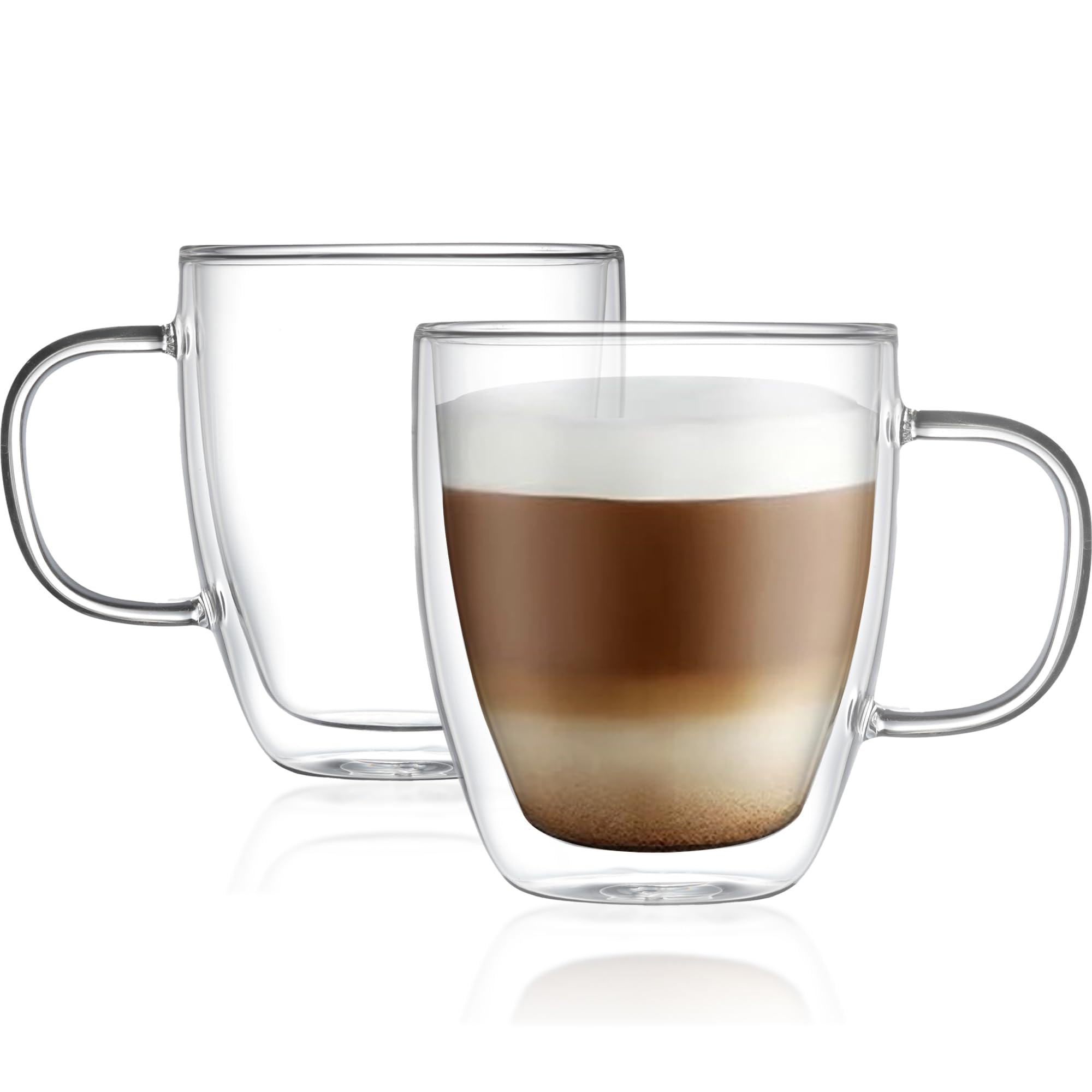 Photo 1 of **ONLY ONE** Modvera Double Walled Glass Coffee Mugs with Handle (Set of 2) - 19oz Clear Espresso Cup, Transparent Coffee Mugs for Daily Use & Gift, Transparent Mug for Hot Coffee, Iced Tea & Cappuccino (560 ml)