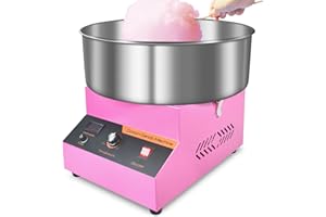 Cotton Candy Machine, 1000W Commercial Candy Floss Machine, Pink Electric Cotton Candy Maker with Stainless Steel Bowl, Sugar