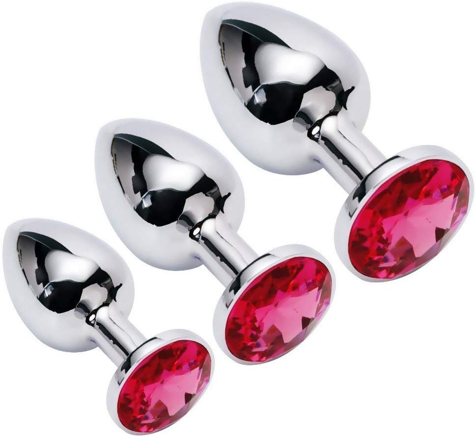 OR195-3 Pcs 3 Size Metal Ànâ.les Plúg Beads Jewelled Beginner's B'ut.t Pùgs Toys Suit (Pink2)