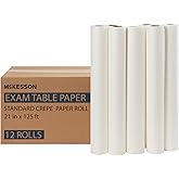 McKesson Medical Exam Table Paper [12 Rolls] – Bed Sheet Cover Ideal for Diaper Changing, Waxing, Nursing, Chiropractor, Patternmaking, Tracing - Economy Crepe Roll - White, 21 in x 125 ft