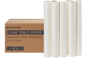 McKesson Medical Exam Table Paper [12 Rolls] – Bed Table Sheet Cover Ideal for Diaper Changing, Waxing, Nursing, Chiropractor, Patternmaking, Tracing - Economy Crepe Paper Roll - White, 21 in x 125 ft