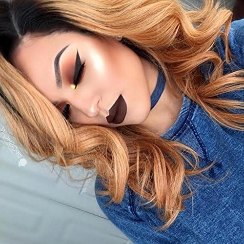 Wicca 150%Density Brazilian Ombre Wigs for Women 1b/27# Wave Ombre Blonde Human Hair Lace Front Wig Side Part With Baby Hair (14inch, 150%density Lace Front Wig)