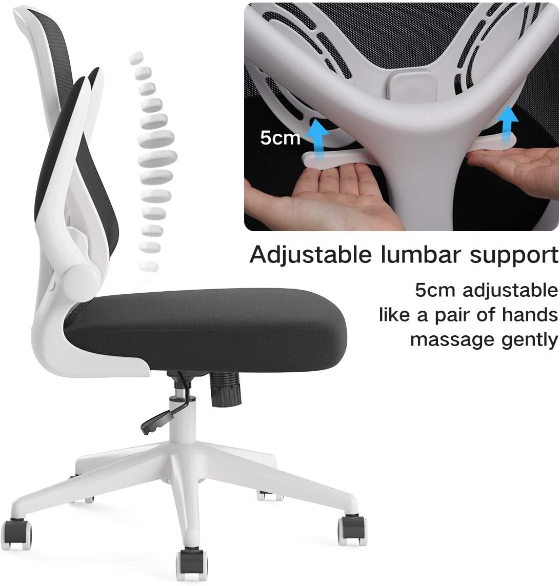 Hbada Office Chair, Ergonomic Desk Chair, Computer Mesh Chair with Lumbar Support and Flip-up Arms, White : Office Products