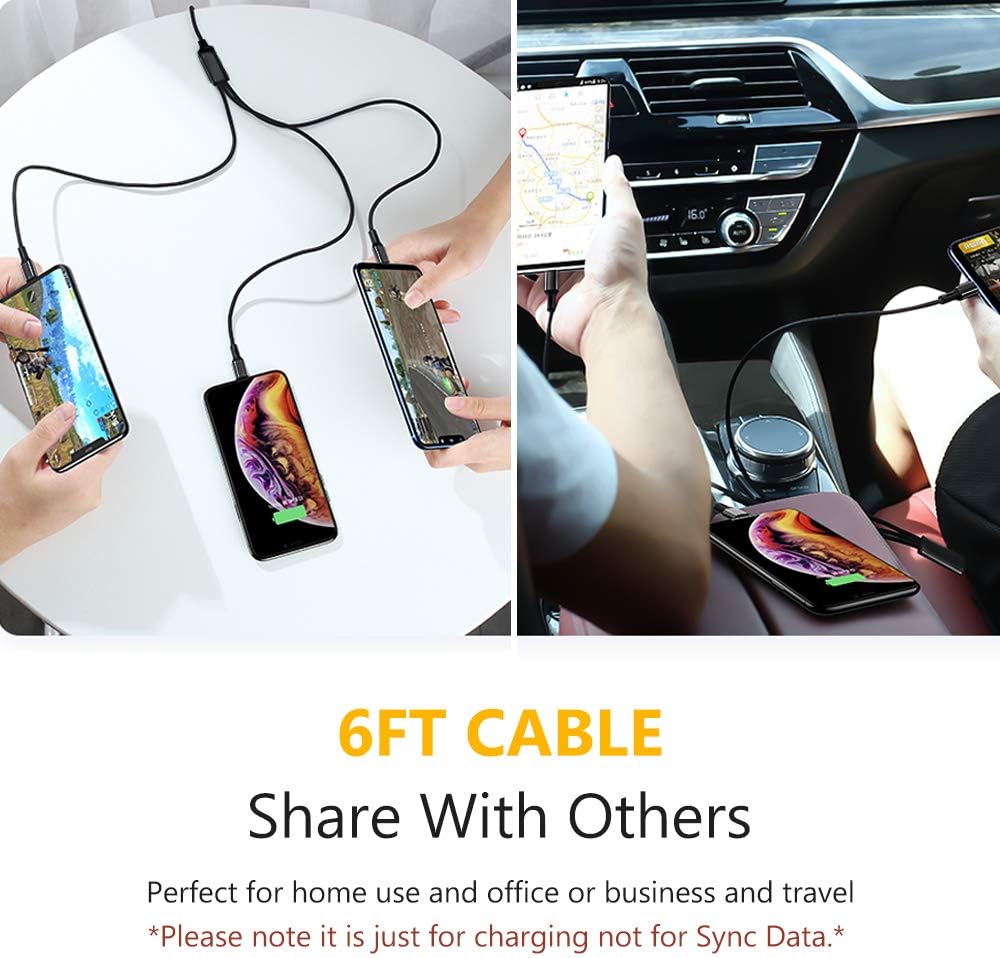 Multi Charging Cable, Multi Charger Cable 6FT 2Pack Universal 3 in 1 Multiple USB Cable Fast Charging Cord Adapter with Type C, Micro USB Port Compatible with Tablets/Galaxy/Pixel and More