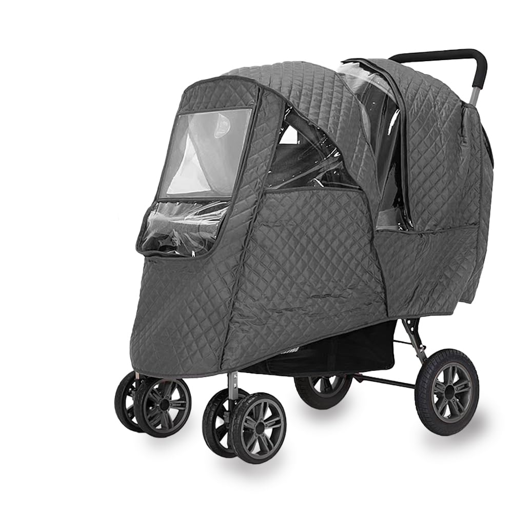 Photo 1 of Rain Cover for Stroller Winter, Universal Double Stroller Rain Cover Front Back, Double Stroller Cover for Rain and Snow, Baby Outdoor Activities Accessories,Grey