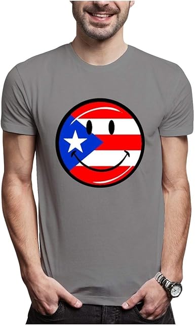 Afonie Puerto Rico Smiley Face Camiseta De Algodon Para Hombre Talla L Color Gris Clothing Amazon Com
