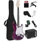 Umelody UST-200 Electric Guitar Kit, HSS Pickup, Purple | HSS pickups, 5-way switch, amplifier, gig bag, and digital tuner for versatile tones, practice, lessons, and recording