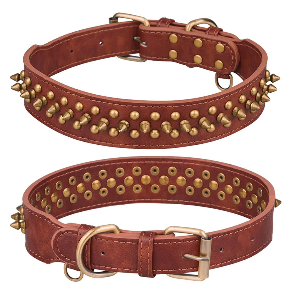 haoyueer Spiked Dog Collar Soft Pu Leather Mushrooms Rivet Spike Studded Puppy Adjustable Cat Collars (M, Brown1)