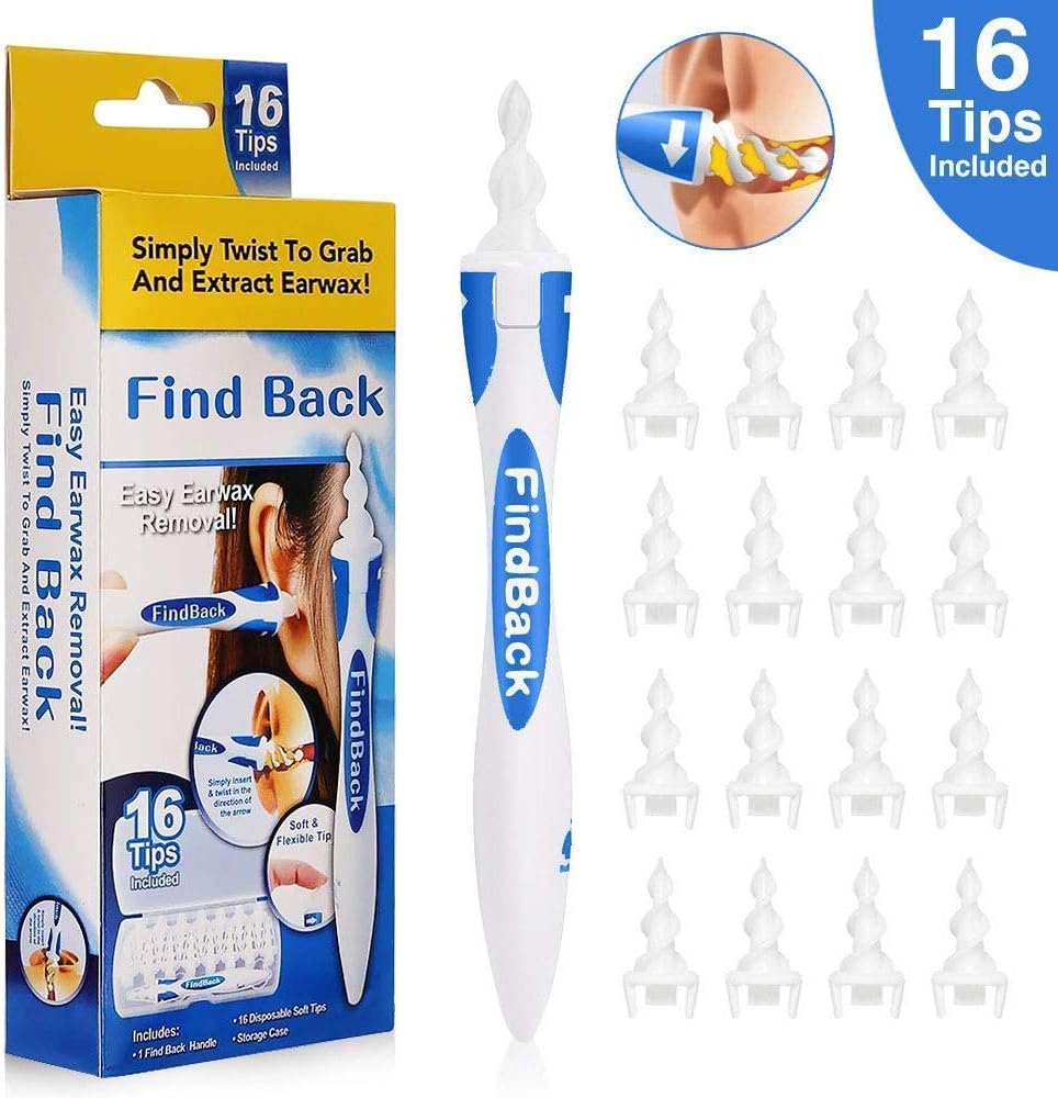 Ear Wax Remover,Ear Cleaner Tool Kit, Safe & Soft Spiral Earwax Removal Tool with 16 pcs Silicone Washable Tips,Safe and Soft, Suitable for Kids & Adults