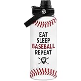 Baseball Water Bottle 32 Oz - Insulated Stainless Steel Sport Bottles with Lid - Baseball Gift for Men Players Fan Coach