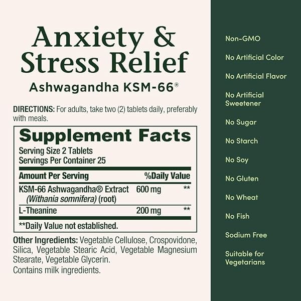 NATURE’S BOUNTY STRESS RELIEF ASHWAGANDHA KSM 66 TABLETS, MOOD SUPPORT, 50 COUNT