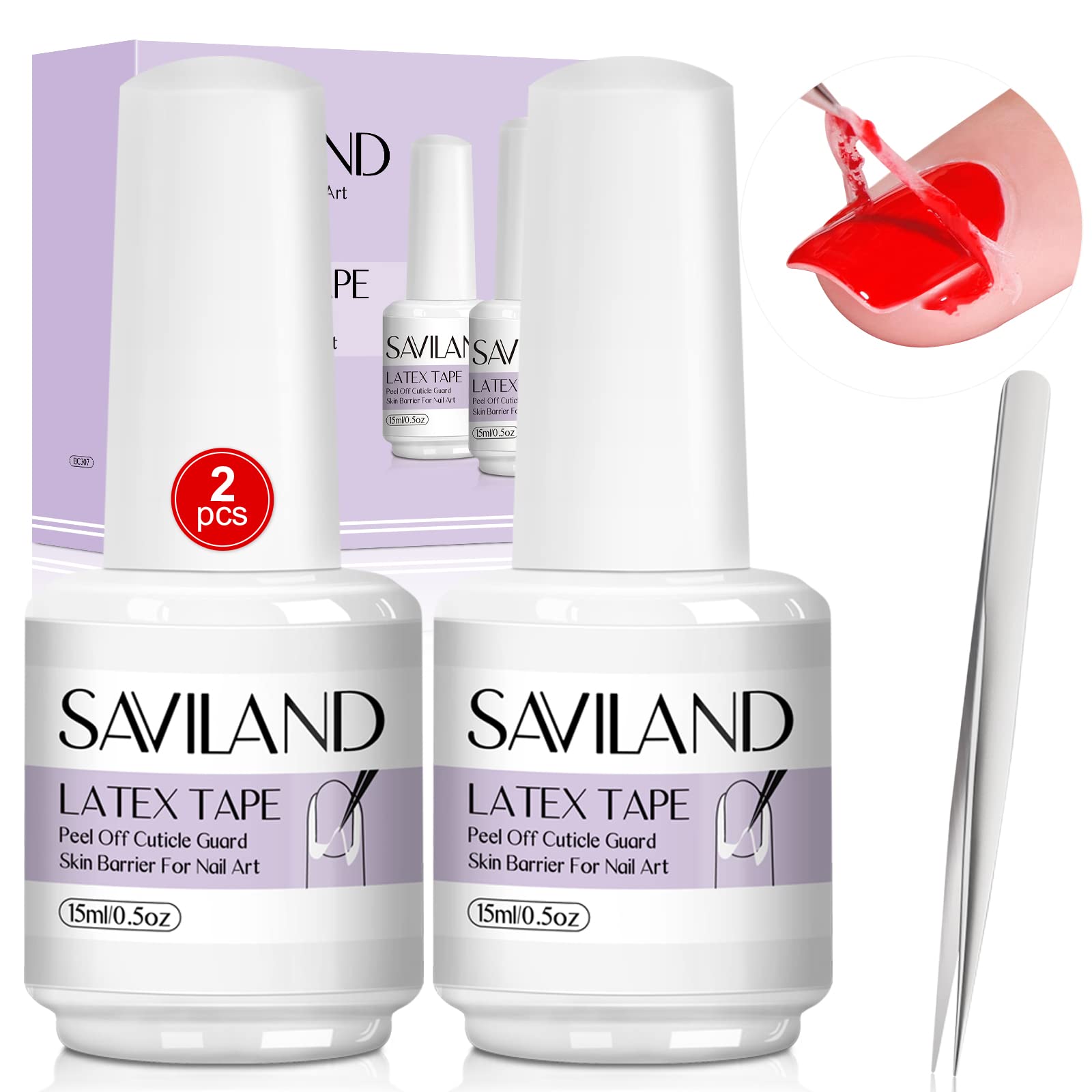 Saviland Liquid Latex For Nails, 2Pcs Liquid Latex Peel Off Nail Polish Cuticle Skin Barrier, Gel Polish Nail Protector Nail Art Tools for Nail Salon Home DIY