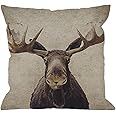 HGOD DESIGNS Moose Throw Pillow Case Cotton Linen Square Cushion Cover Standard Pillowcase for Men Women Home Decorative Sofa Armchair Bedroom Livingroom 18 x 18 inch