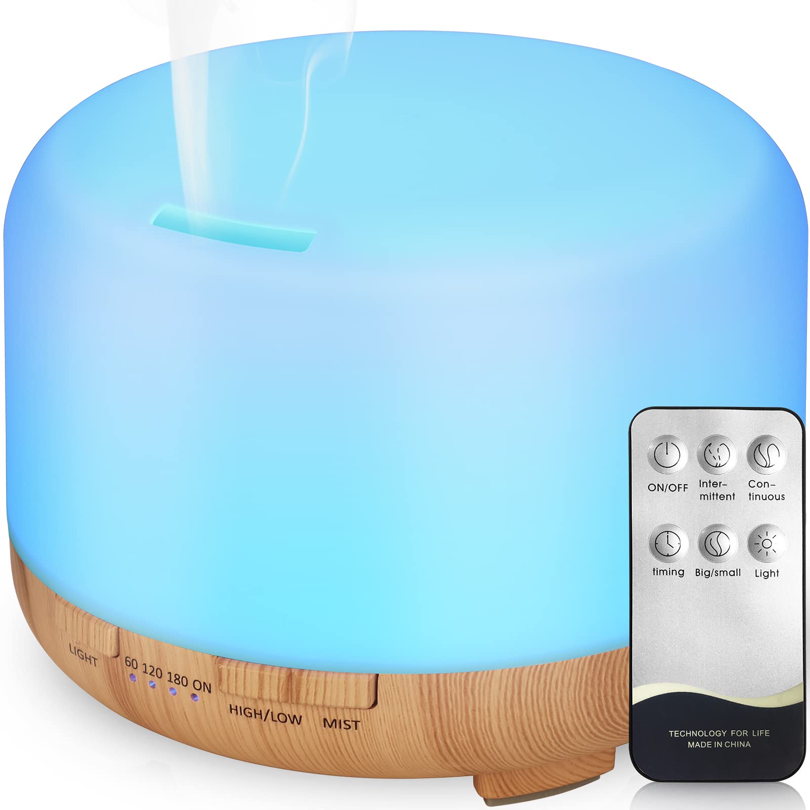 Essential Oil Diffuser 450ml, Electric Remote Control Aroma Ultrasonic Aromatherapy Fragrant Oil Vaporizer Humidifier, Purifies The Air, Timer and Waterless Auto-Off, 7 Light Colors (Light Brown)