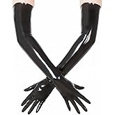 GREEFEI Black Latex Long Gloves for Women Men,Rubber Gloves Cosplay Clothing Party Clubwear
