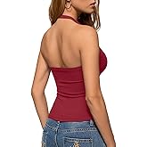 REORIA Womens Backless Ribbed Halter Tops for 2026 Slim Fitted Camisole Basic Shirts