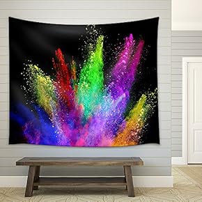 Explosion of Colored Powder, Isolated on Black Background. Power and Art Concept - Fabric Wall Tapestry Home Decor - 51x60 inches