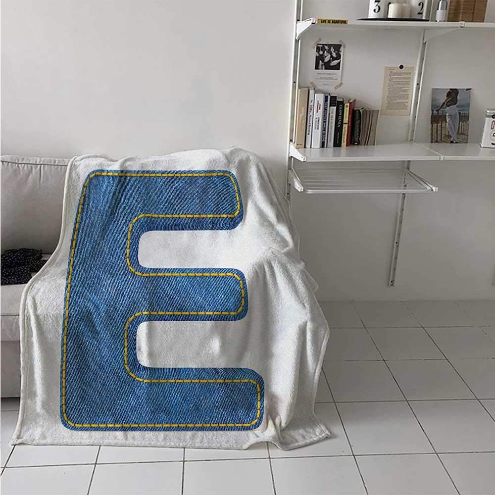 Blanket Warm Letter E Flannel Soft Plush Bedding Denim Blue Jeans Themed Symbol E from Alphabet ABC of Fabric Uppercase Letter Suitable for All Seasons Blue Yellow 60x80 Inch