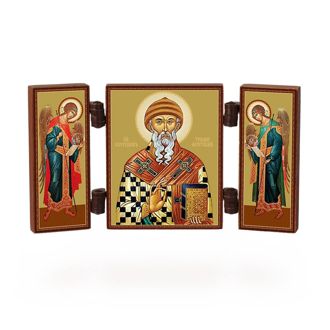 NClaus - Saint Spyridon - Christian icon - travel altar small wood triptych 36156