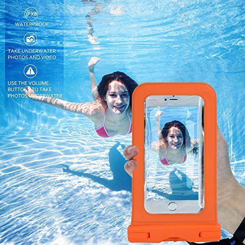 Universal Waterproof Case, HONEST KIN CellPhone Dry Bag Phone Pouch [Support for touch ID fingerprint]for iPhone 8/7/7 Plus/6S/6/6S Plus/SE/5S, Samsung Galaxy S8/S8 Plus/Note 8 6 5 up to 6.0''(Orange) - Thumbnail 4