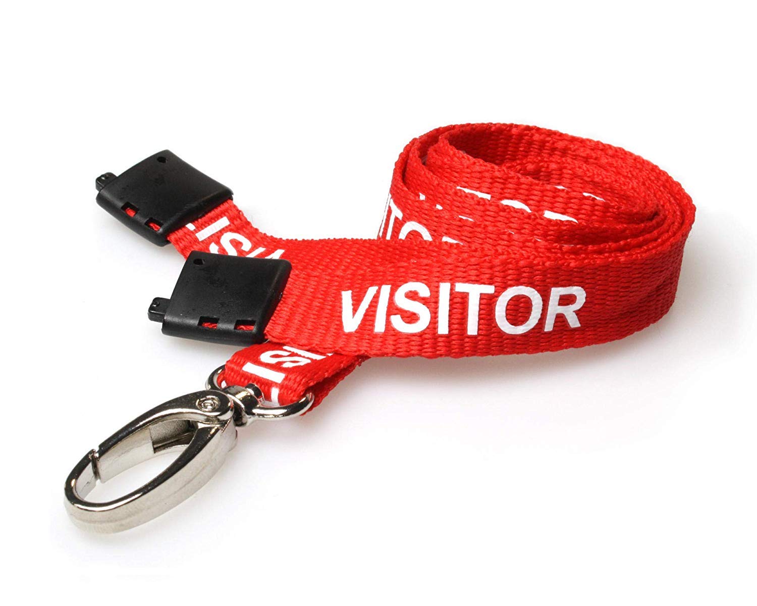 Visitor Lanyards with Metal Lobster Clip & Safety Breakaway (Pack of 50) Red Pre-Printed Visitor ID Badge Lanyards for Office, School, NHS, Events & Security PCL Media ltd
