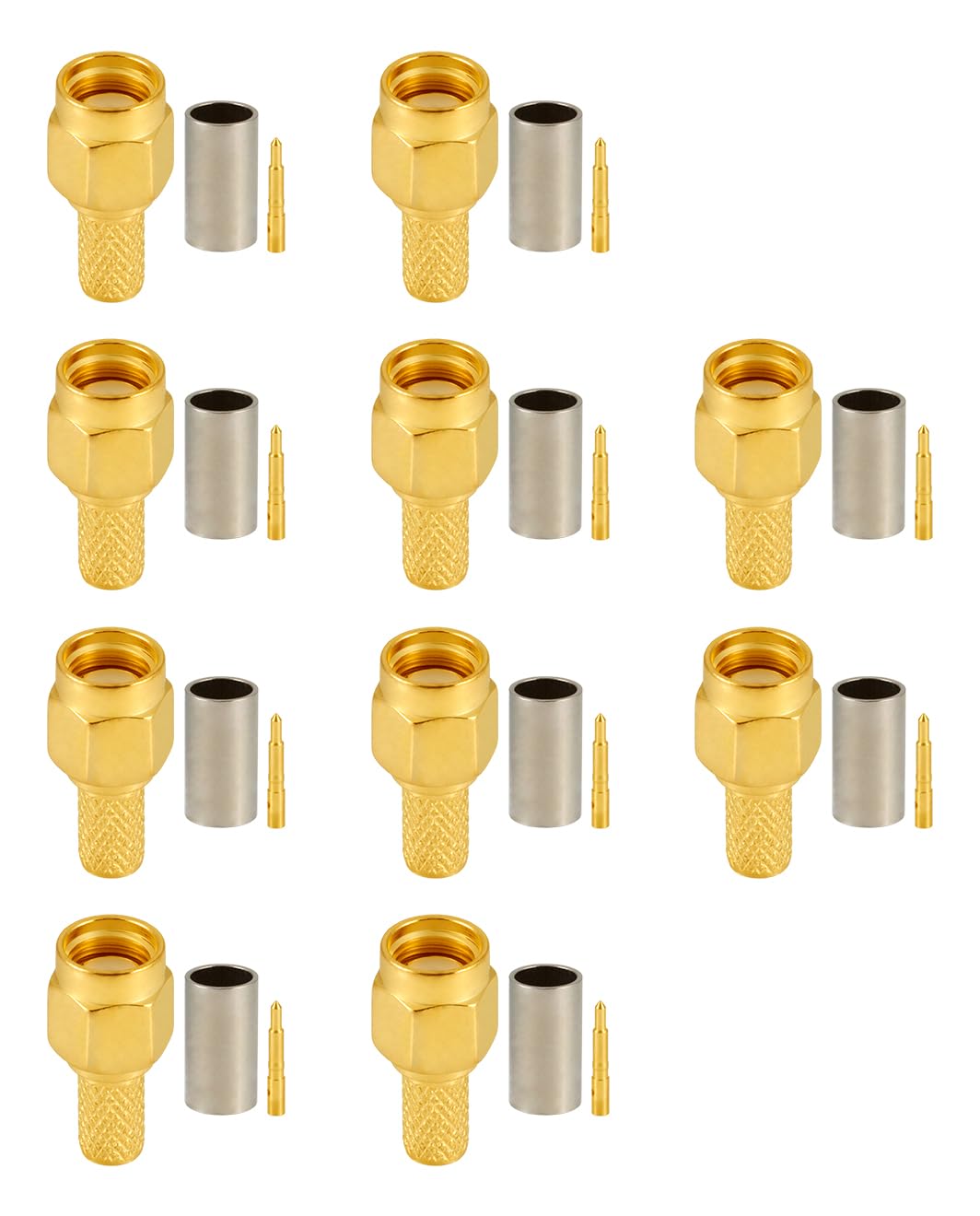 Vecys 10 PCS SMA Connectors SMA Male Crimp Connector for RG58 RG142 RG400 VLMR195 RF Coax Cable