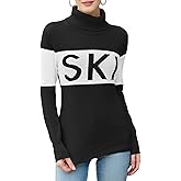 LCXWFE Womens Ski Sweaters Color Block Long Sleeve Turtleneck Pullover Sweater Trendy Knitwear Tops