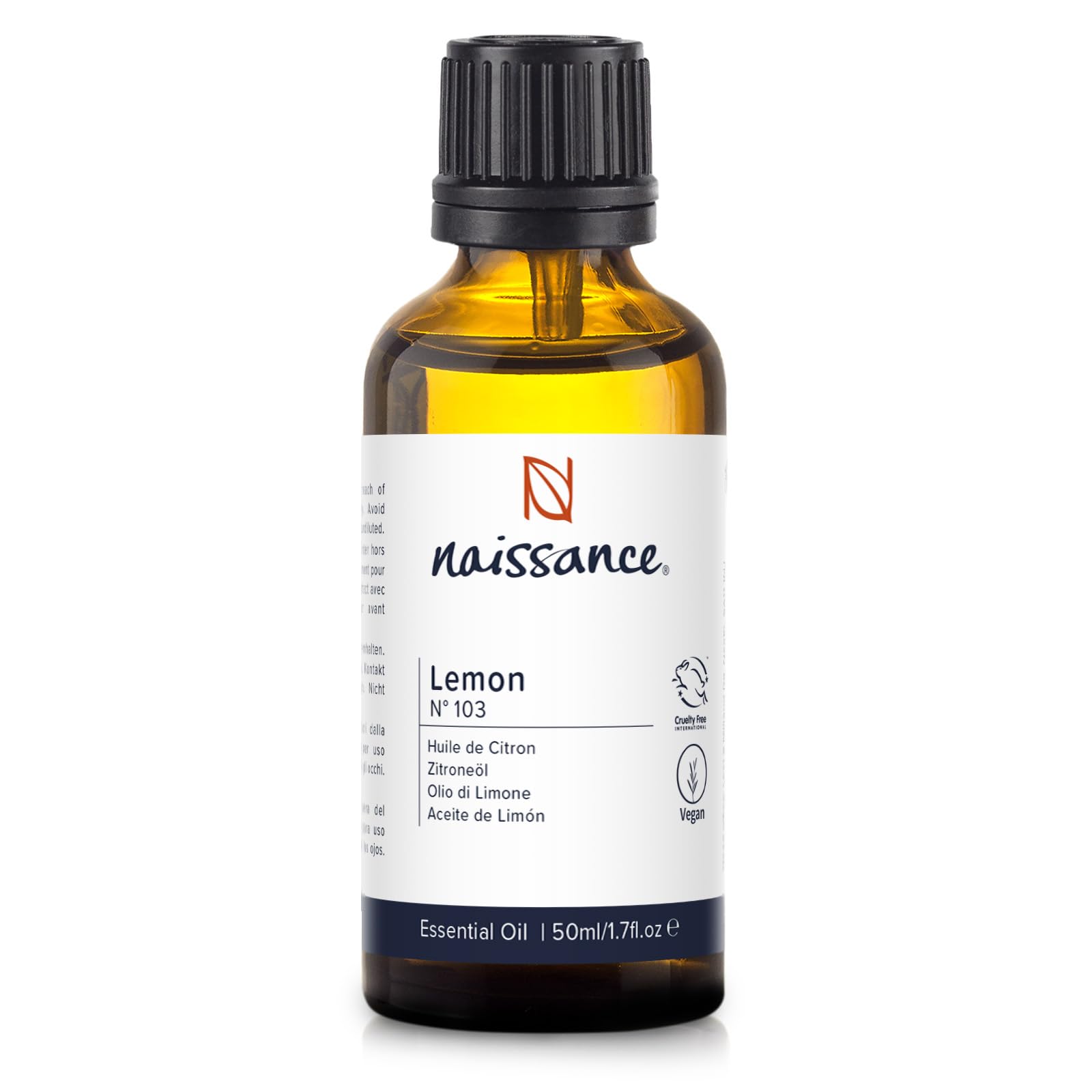 Naissance Lemon Essential Oil (no. 103) 50ml - Pure, Natural, Steam Distilled, Cruelty Free, Vegan and Undiluted