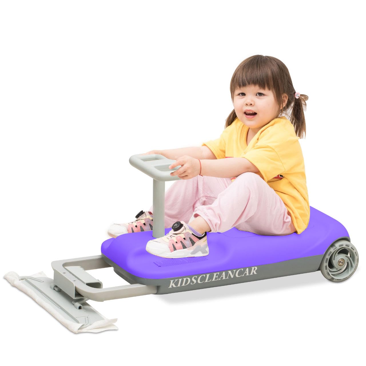 Photo 1 of 12V Ride-On Car with Cleaning Fun, 3 in 1 Gokart, Soft-Start, 5-Speed Adjustable, Detachable mop, Rechargeable Battery, 160lbs Capacity, Indoor & Outdoor for Kids Ages 3+ Purple