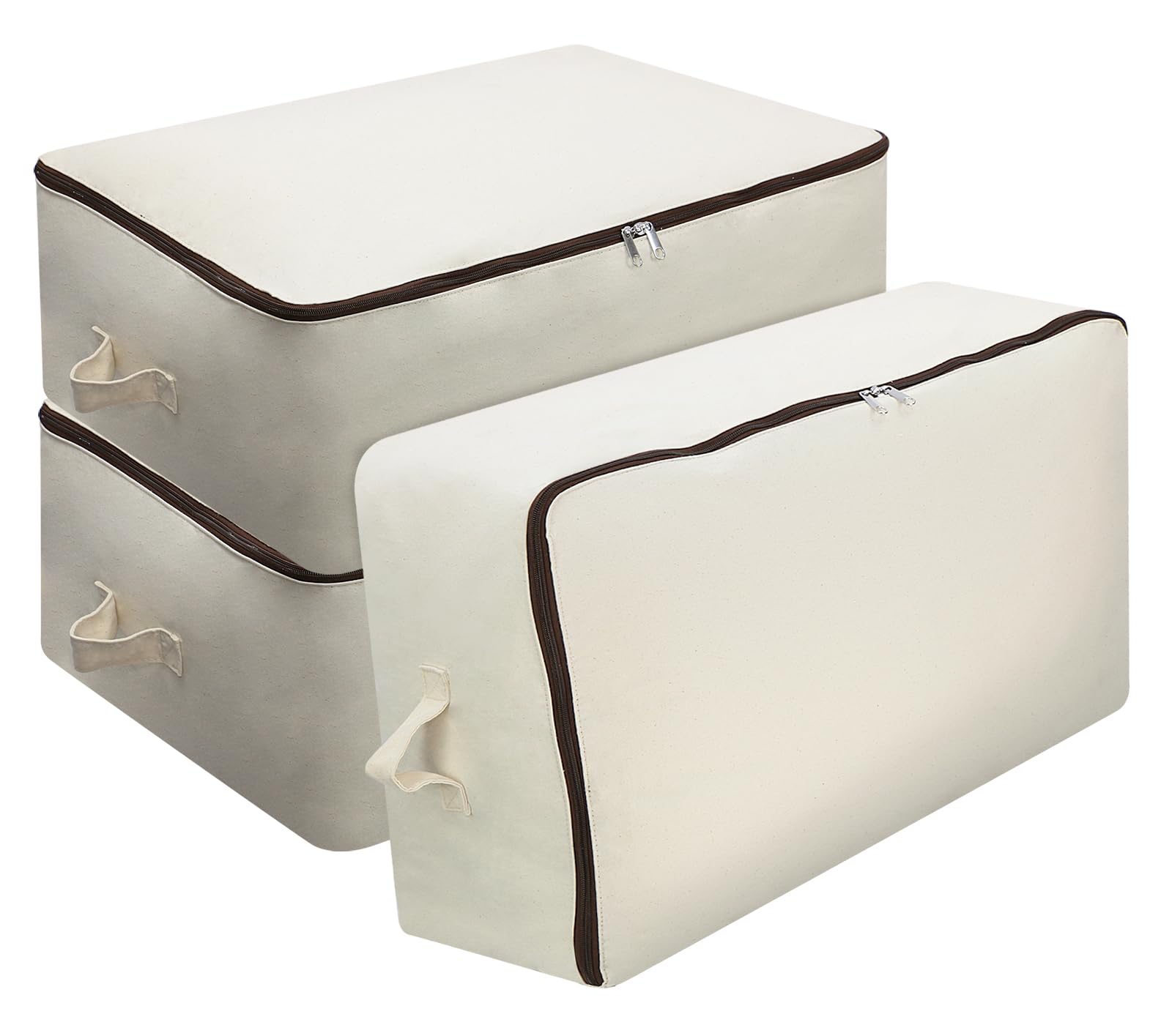 Omygarden Large Capacity Canvas Bags, Thick Soft Breathable Storage Bag Closet Organizer for Comforters, Pillows, Blankets, Clothes, 65 * 47 * 22cm, Beige, 3 PCS