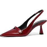 RONILURN Women Kitten Heels Slingback Low Heel Pumps Dress Shoes for Women Closed Pointed Toe Pearl Heels for Work Wedding Bridal