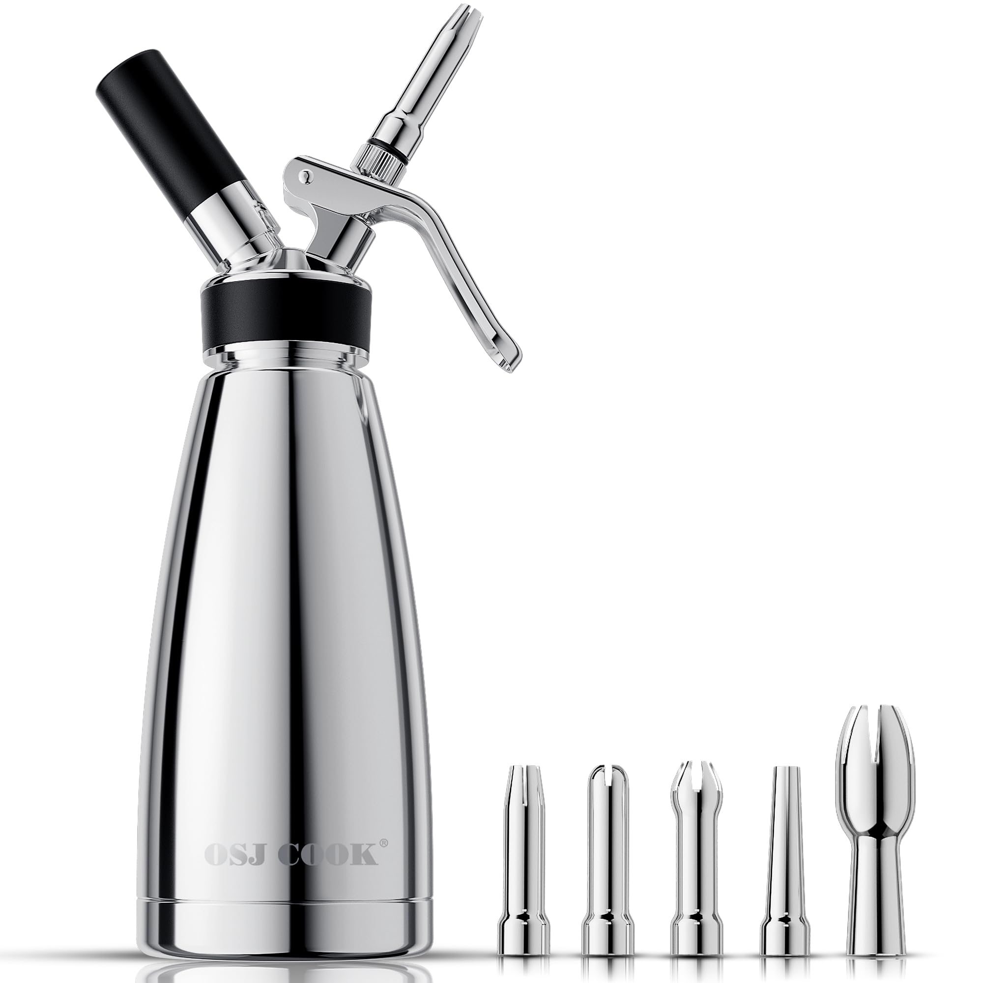 Photo 1 of Whipped Cream Dispenser Stainless Steel Keep Warm and Cold,500mL/1 Pint Double Wall Thermos Whipped Cream Maker,5 Various Stainless Decorating Nozzles,1 Cleaning Brush,N2O Chargers NOT Included