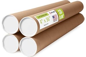 PACLORD 4" x 36" Reinforced Kraft Paper Mailing Tubes, Pack of 4 Tubes with 2 Caps Each – USPS Approved Poster Tube – Made in USA Cardboard Tube for Shipping and Storing Posters, Prints, Artwork, or Documents