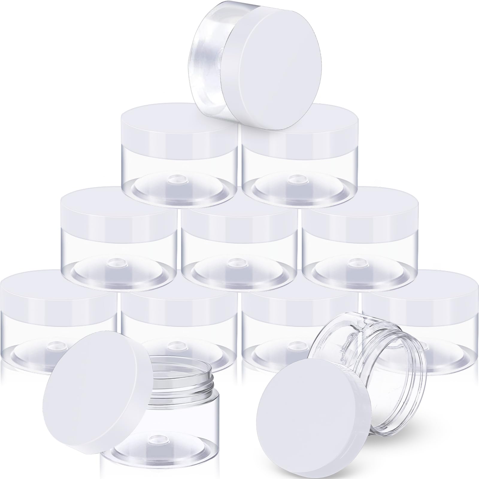 Photo 1 of 12 Pack Small Plastic Containers with Lids Clear Plastic Favor Storage Jars Wide Mouth for Beauty Products (2 Ounce, White)