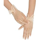 GRYUIRY Women Bow Tulle Gloves with Pearls Short Mesh Tea Party Gloves Wedding Bridal Prom Formal Accessories