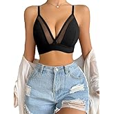 SHENHE Women's Mesh Wireless Triangle Bras Backless Spaghetti Strap Bralettes
