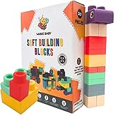 Big Soft Building Blocks for Toddlers 1-3 Year Olds - 20-Pieces Mega Blocks with Booklet for Sensory & Motor Skills - STEM Large Squishy Rubber Blocks for Babies - Montessori Stacking Baby Toys