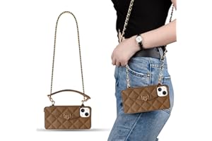 Yatchen Wallet Case for iPhone 15 Pro Max,Crossbody Phone Case with Lanyard Strap Cute Flip Credit Card Holder Soft Silicone Girls Lady Handbag Cover for iPhone 15 Pro Max Brown