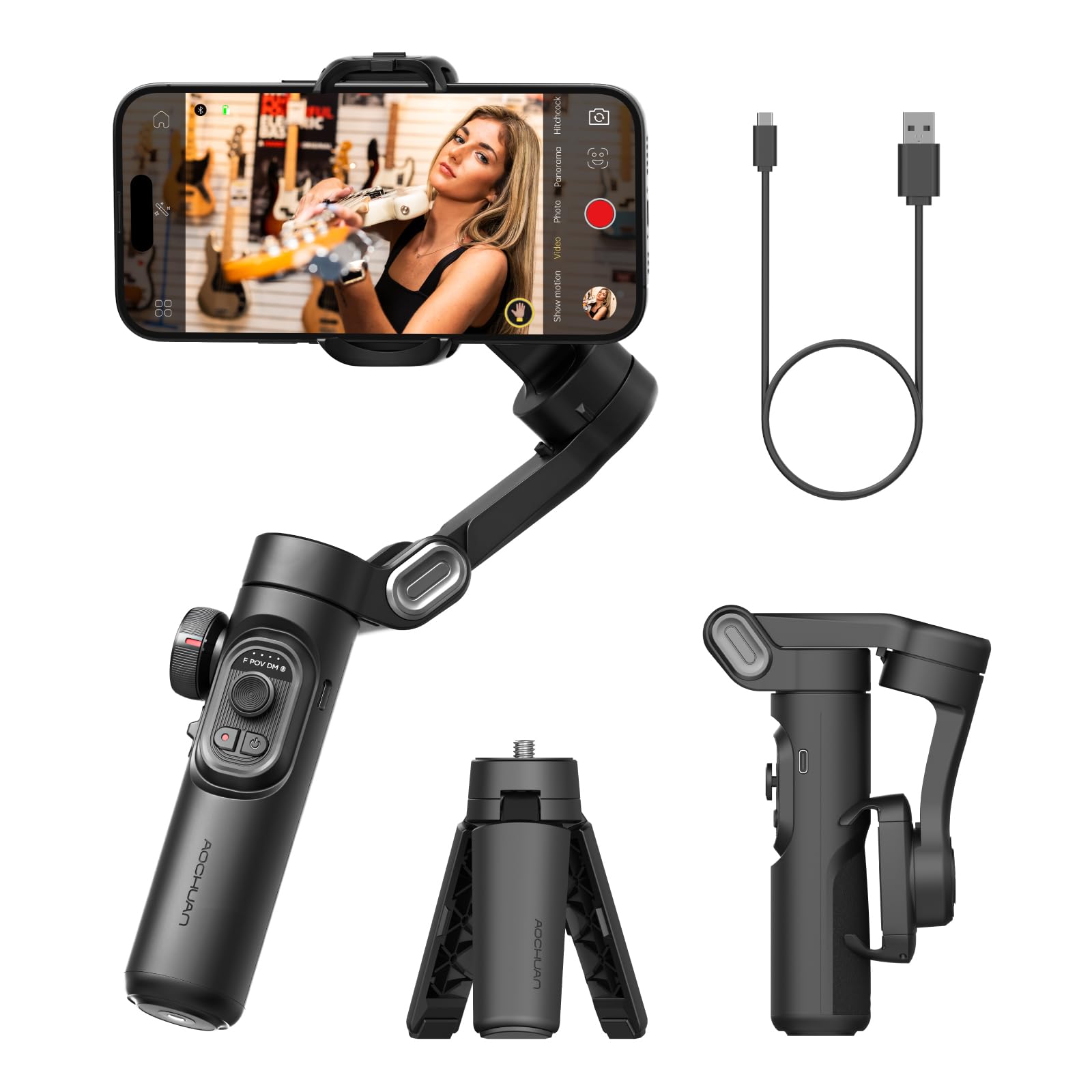 AOCHUAN Phone Gimbal Stabilizer 3-Axis Smartphone Foldable Handheld Gimbal for iPhone with Focus Wheel TikTok YouTube Vlog Stabilizer for iPhone16 15 14 13 12 Pro Max Android, AOCHUAN Smart XE — image 1