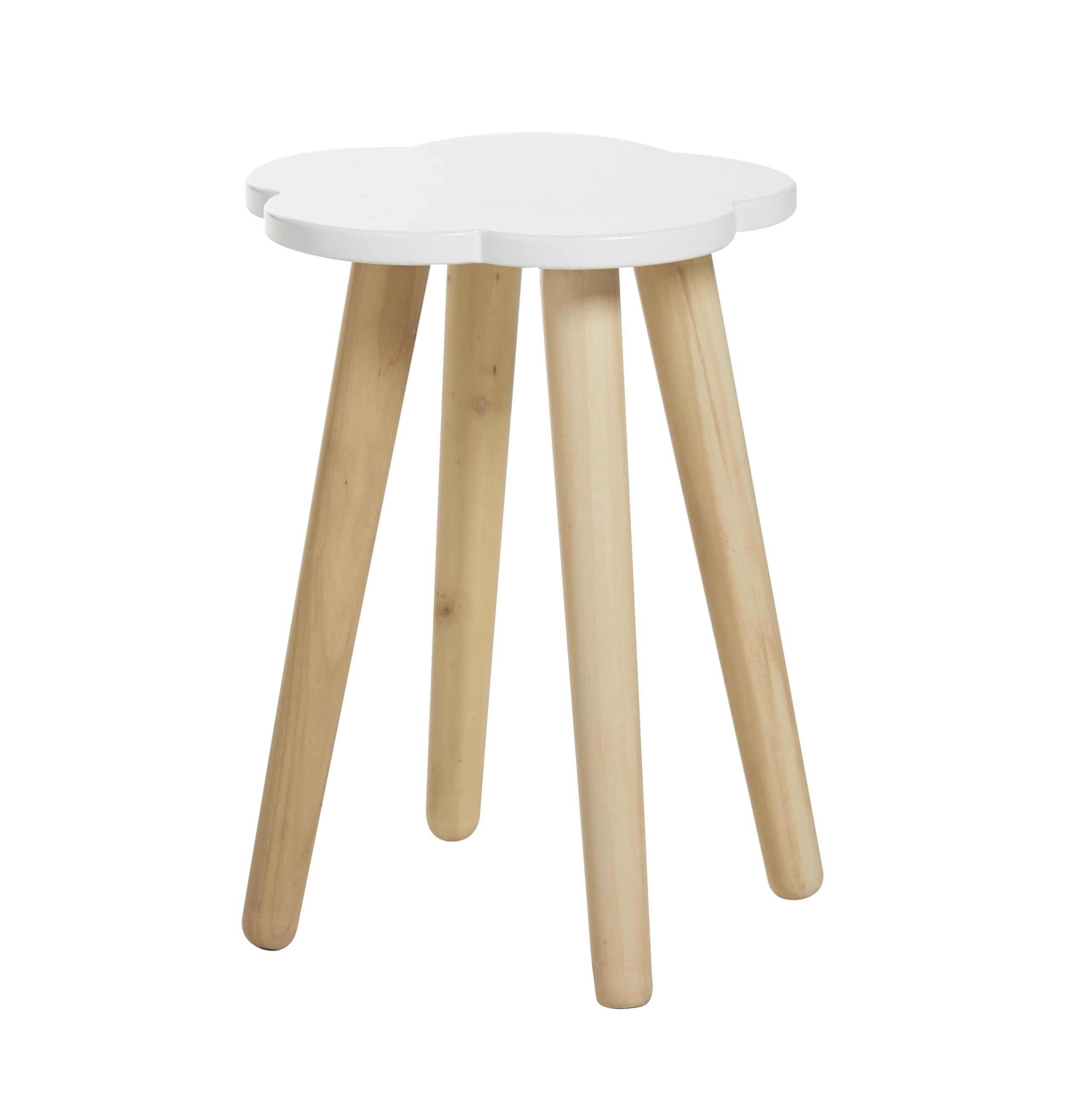 Haus Projekt Children's Large Cloud Stool, White Solid Wooden Bed Side Table, Cute Kid Room Decor, Scandi Style Small Plant Stand