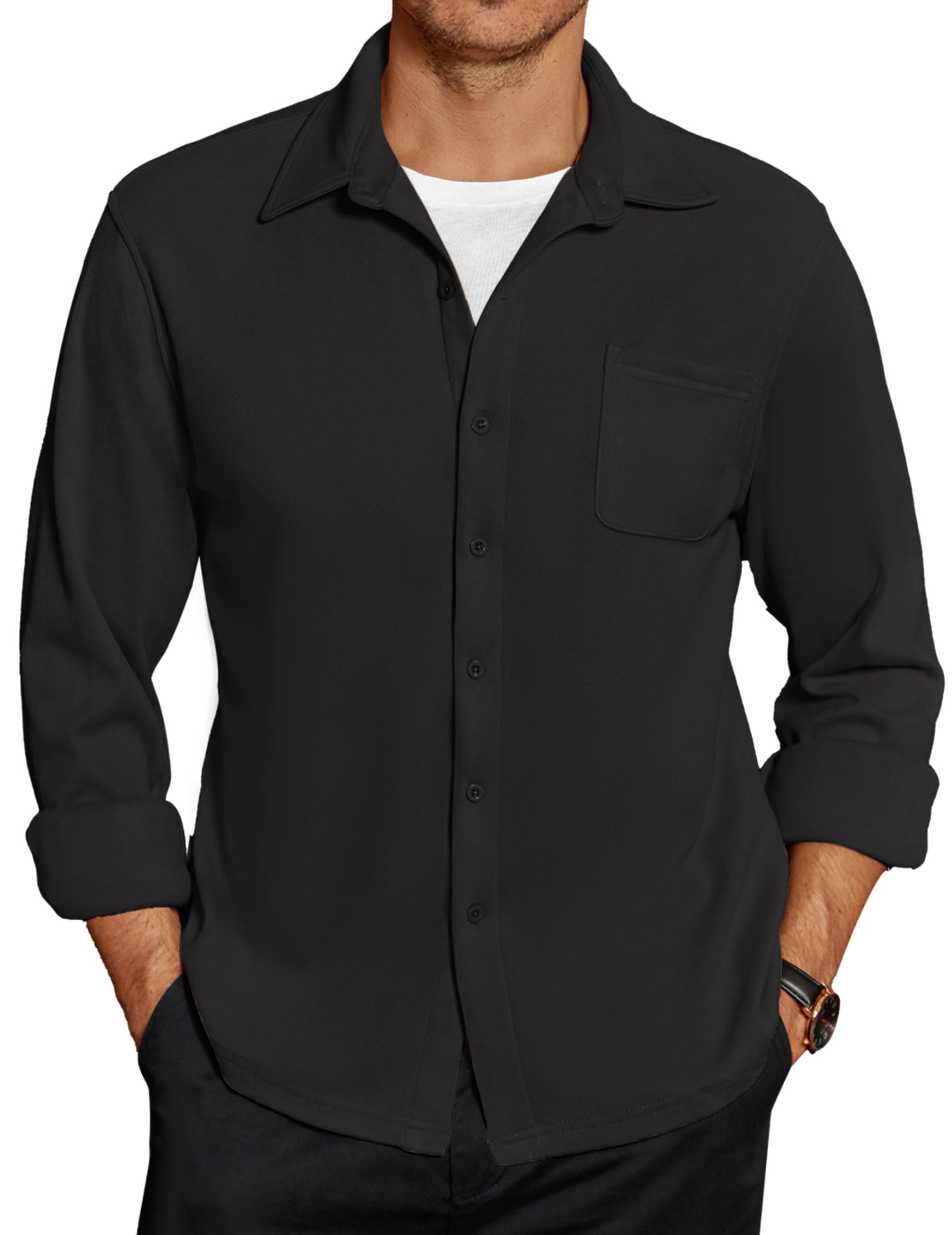 COOFANDY Men's Shirt Jacket - Lightweight Cotton Linen Shacket With Chest Pockets