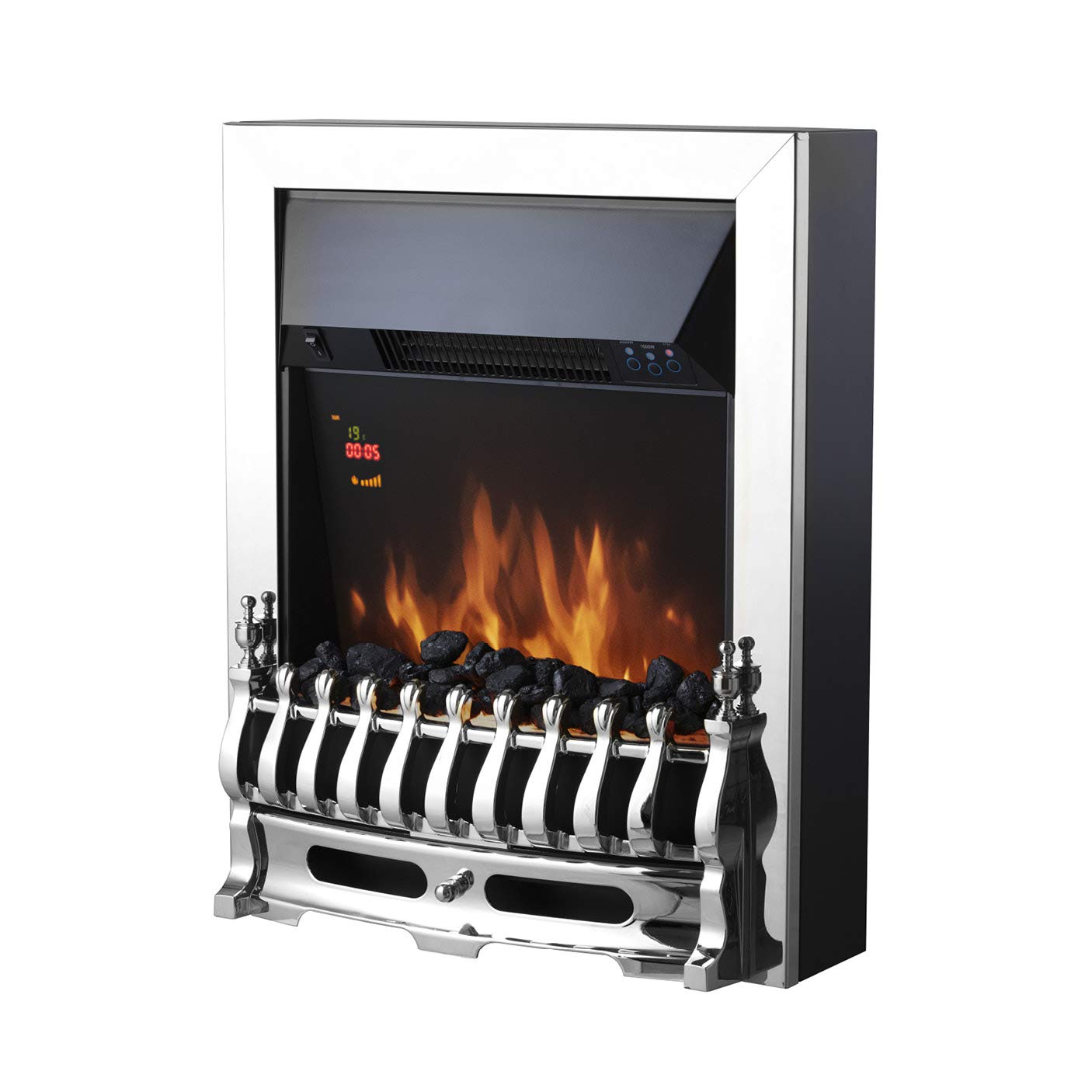 Warmlite Whitby 2kW LED Electric Fire Inset with Remote Control, 2000W, Chrome, WL45048